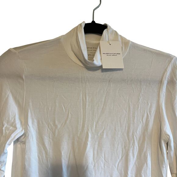 Majestic Filatures Deluxe Soft Touch Mock Neck Long Sleeve Top White Sz 1 US 4 - Picture 3 of 6